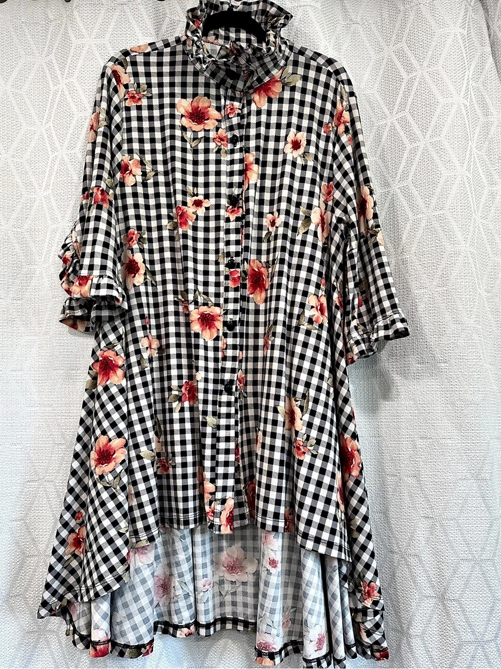 Zadie B Floral Checkered Tunic Dress Black White Size 1X Like New